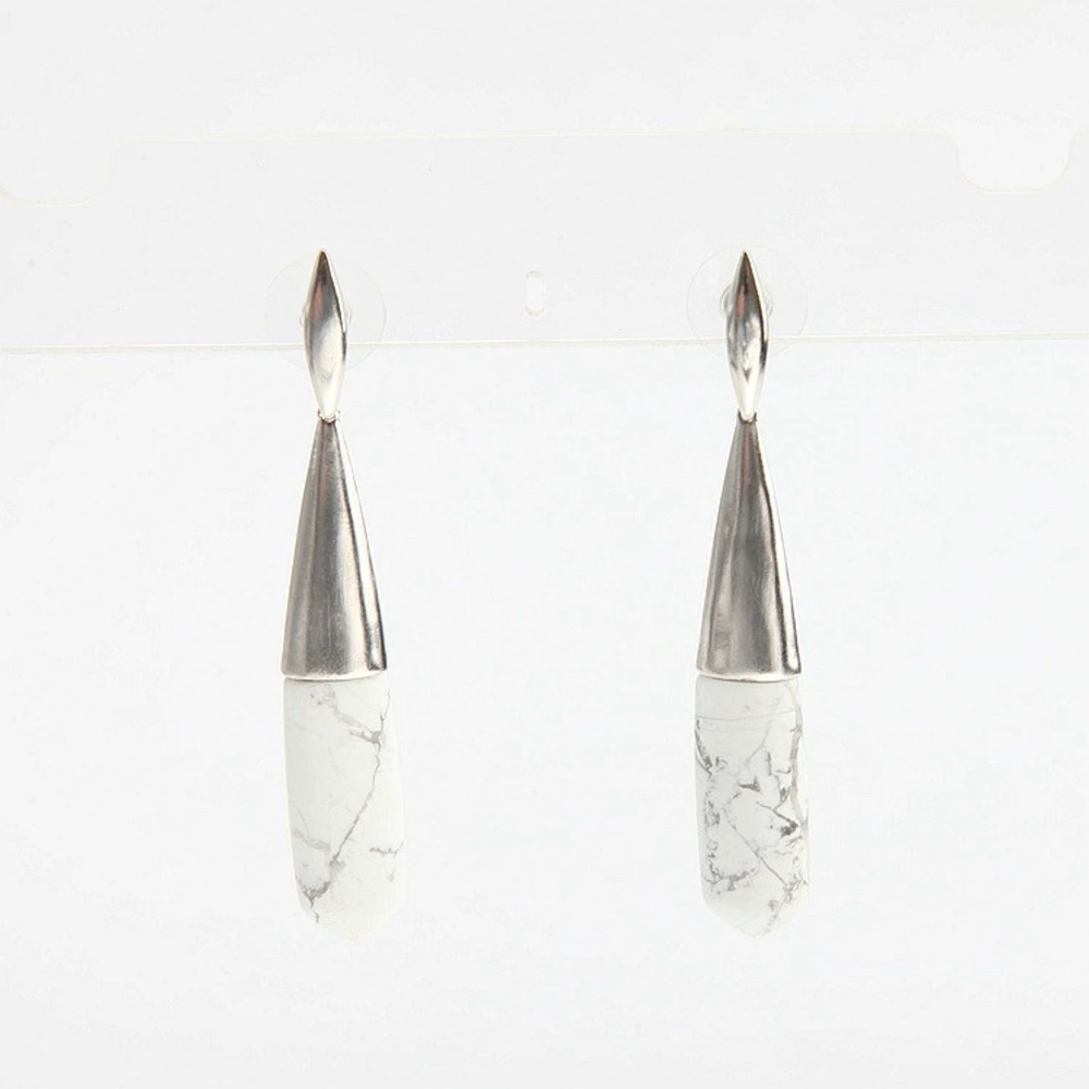 Kendra Scott Large Brushed White Gold White Matrix Turquoise Stud Earrings